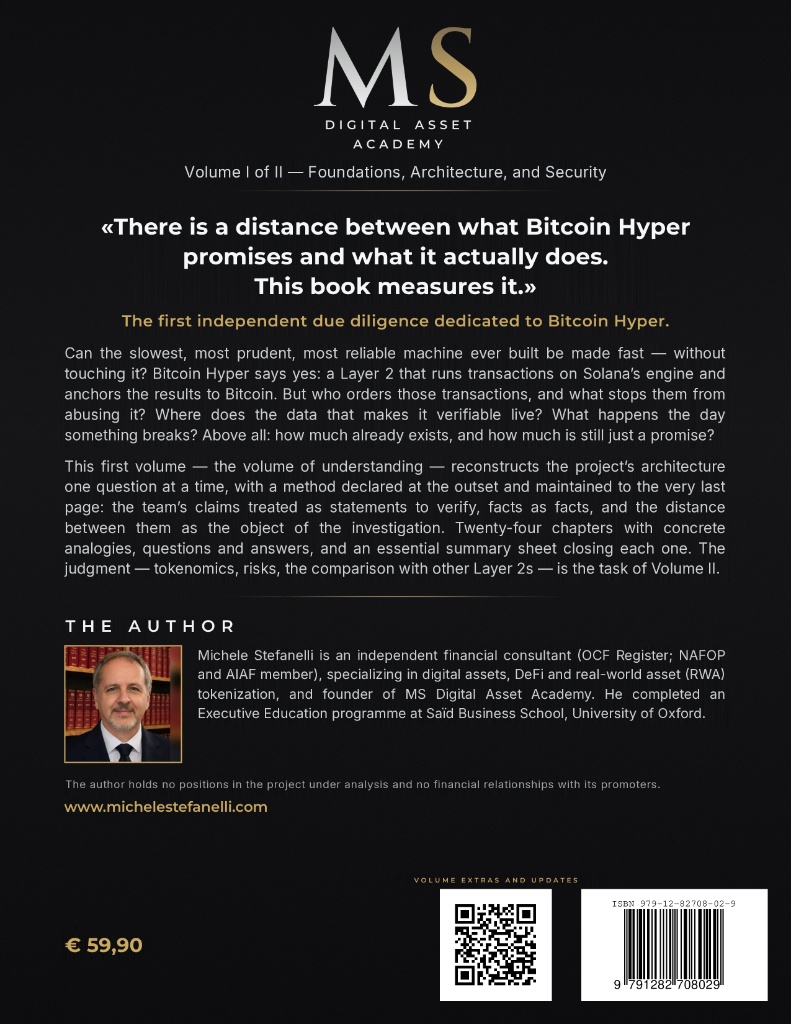 Coperta a patra a volumului „Due Diligence of a Layer 2 – The Bitcoin Hyper Case, Volume I” de Michele Stefanelli